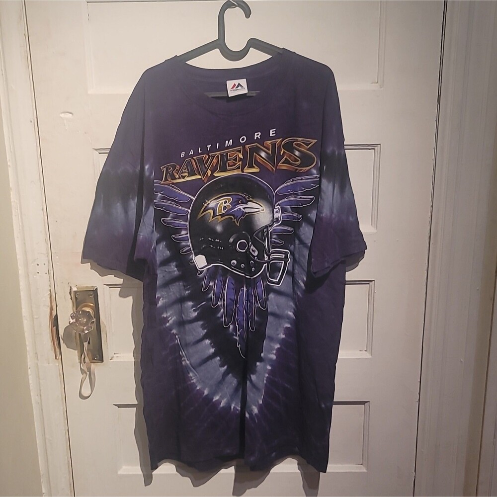Vintage Baltimore Ravens Tie Dye NFL T-Shirt 2XL Majestic Delta Apparel